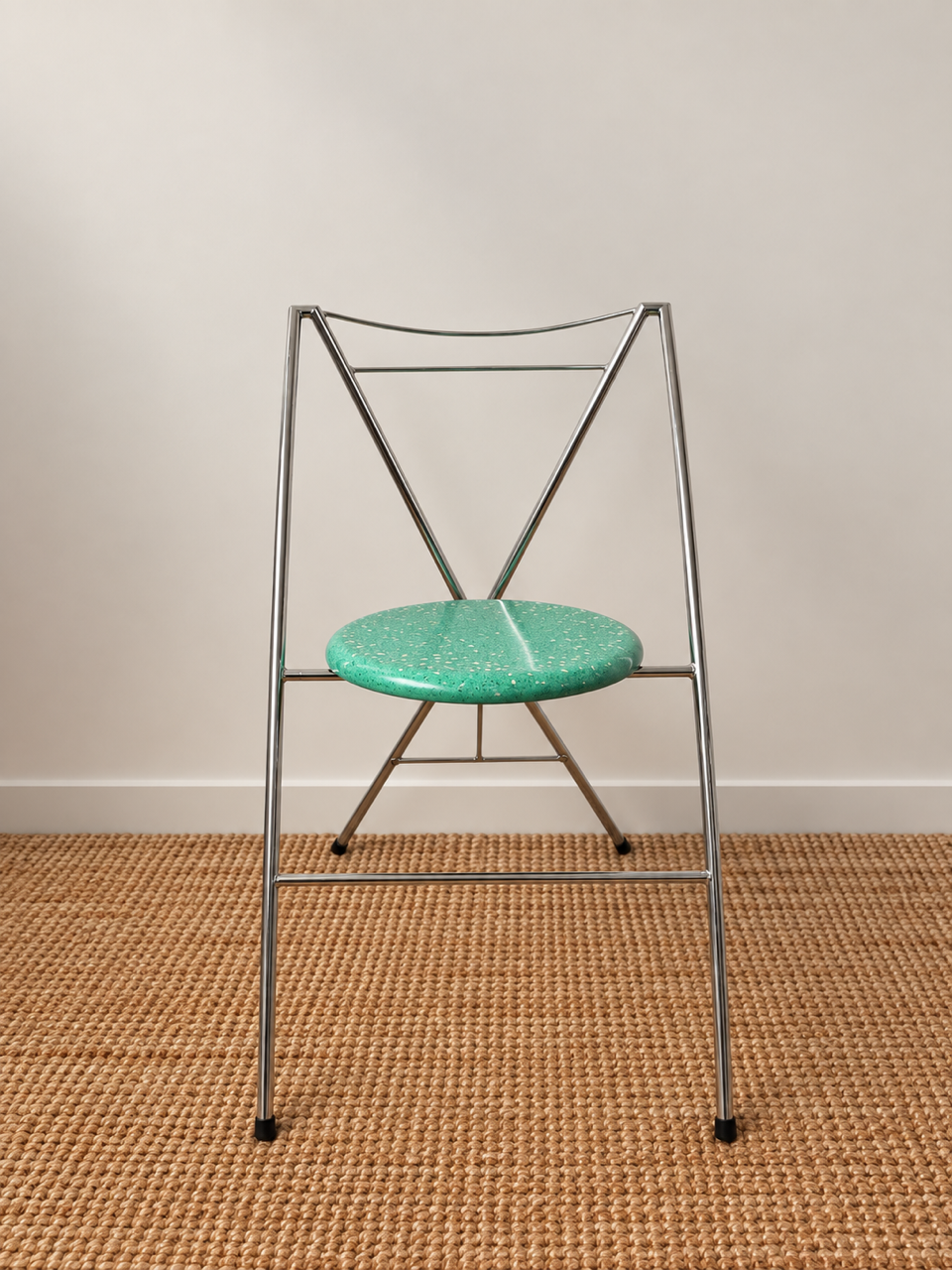 Set of 8 Vintage Chrome Dining Chairs with Terrazzo-Style Seats
