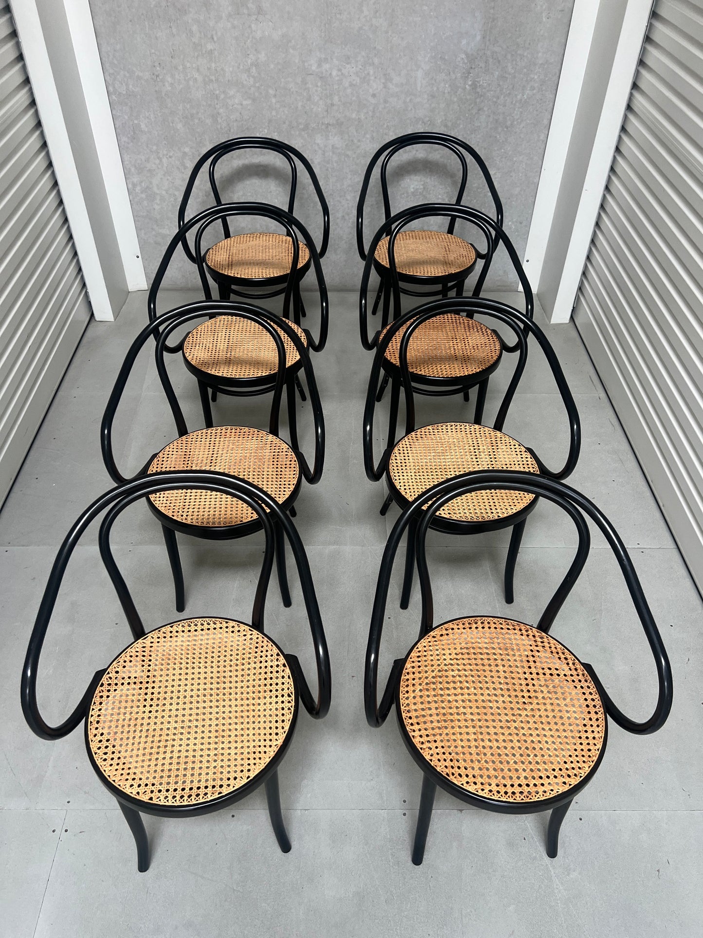 Set of 8 Thonet No. B9 Le Corbusier Cane Chairs - Black