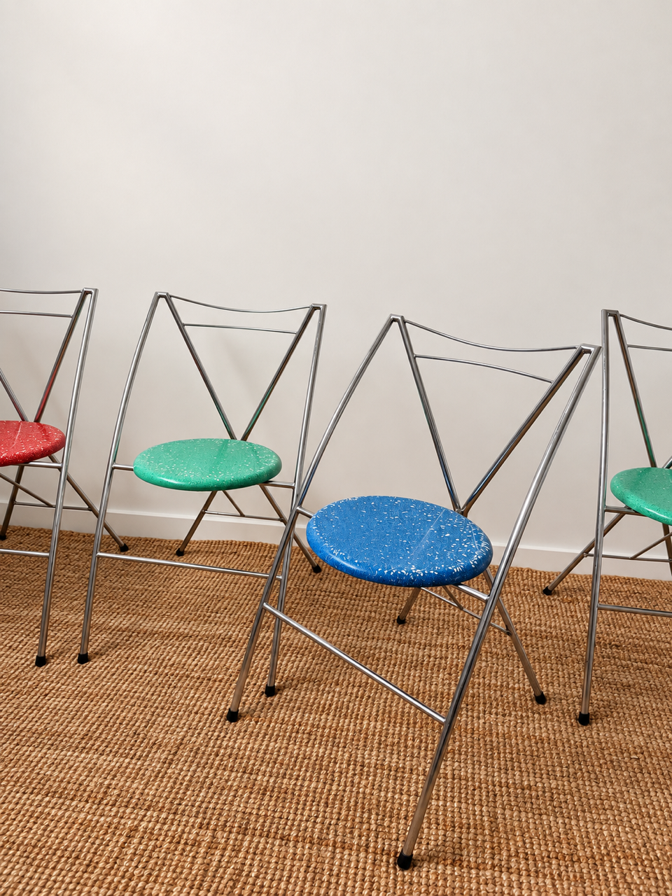 Set of 8 Vintage Chrome Dining Chairs with Terrazzo-Style Seats