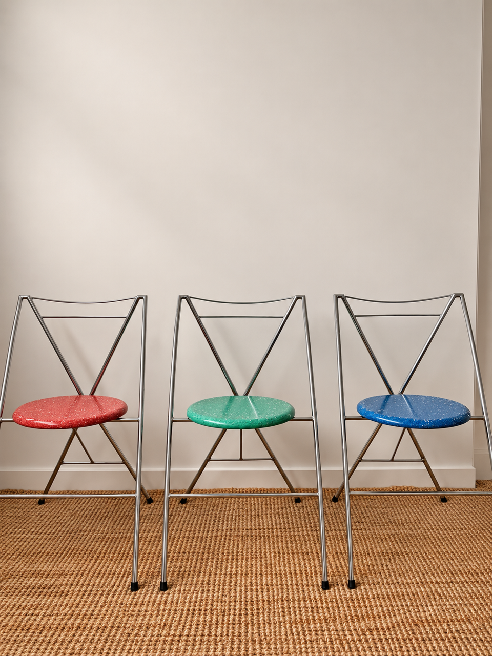 Set of 8 Vintage Chrome Dining Chairs with Terrazzo-Style Seats