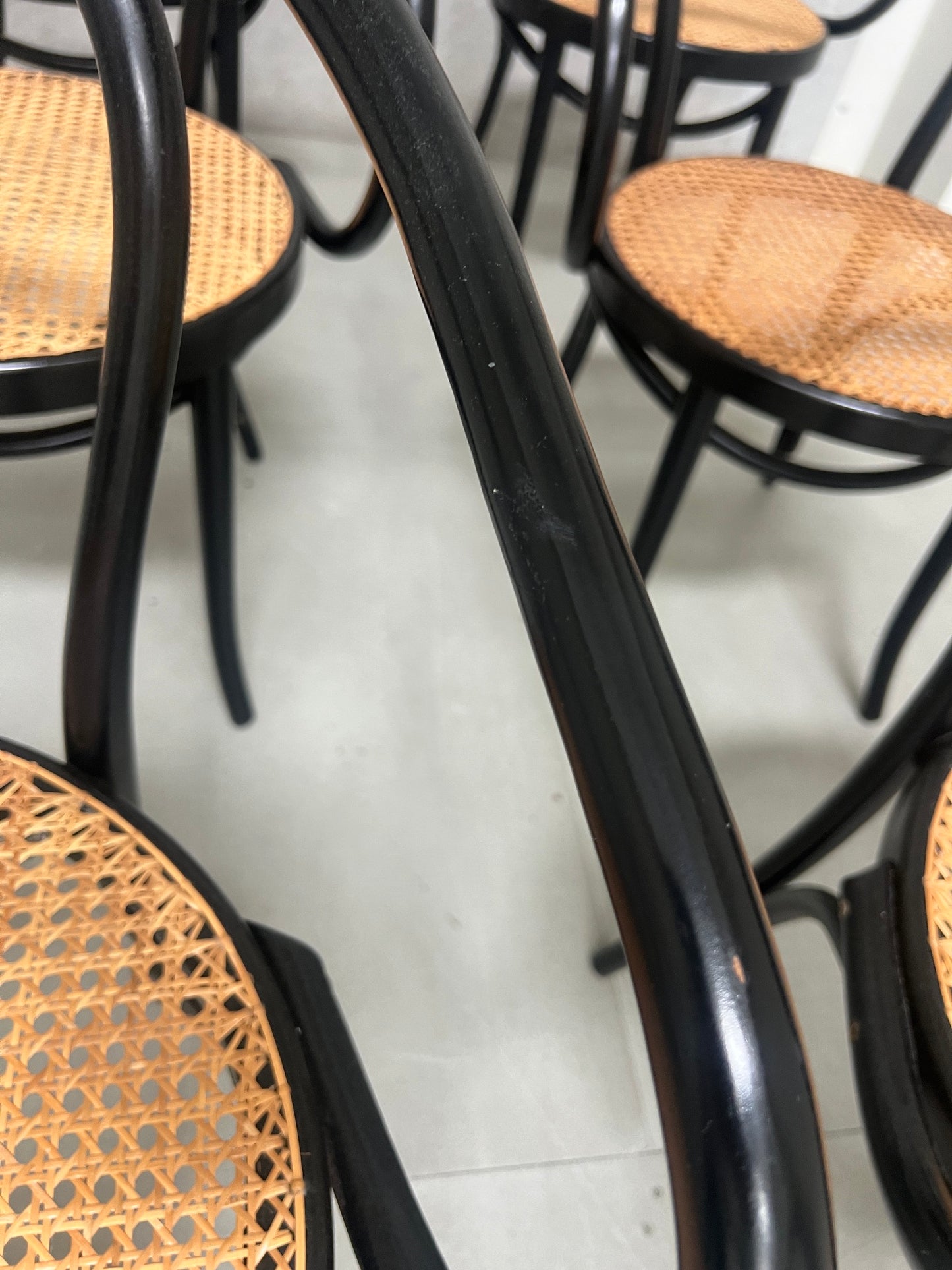 Set of 8 Thonet No. B9 Le Corbusier Cane Chairs - Black