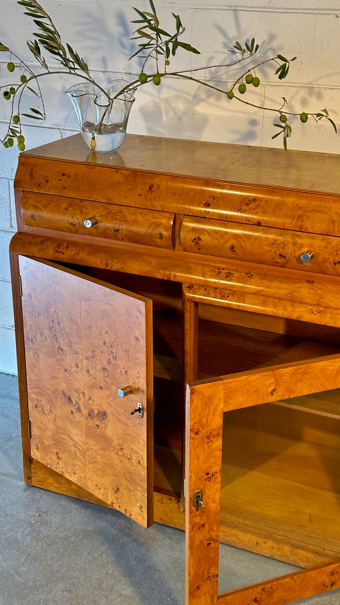 Mid Century Burlwood Sideboard