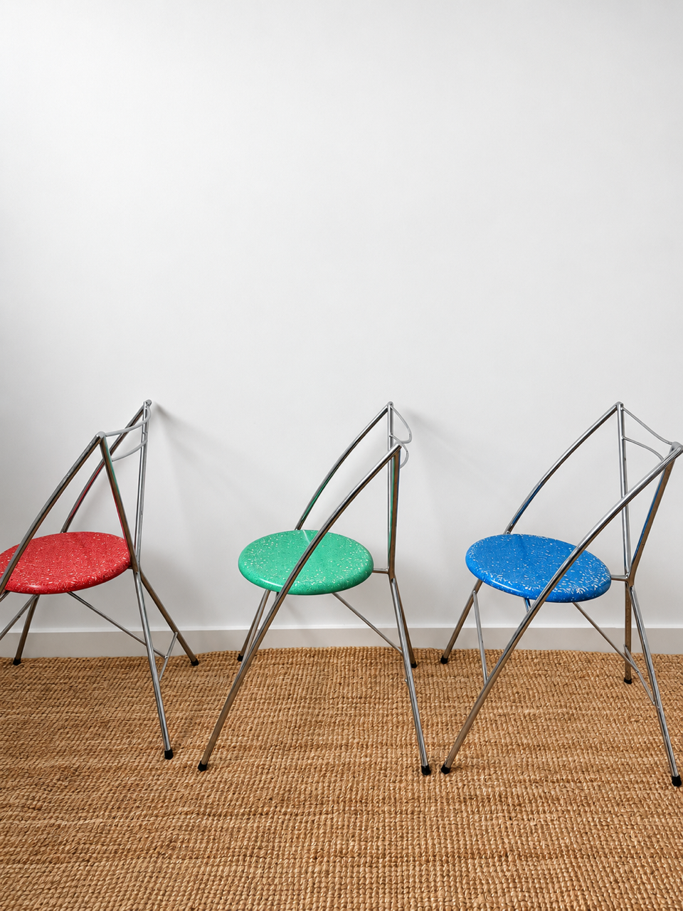 Set of 8 Vintage Chrome Dining Chairs with Terrazzo-Style Seats