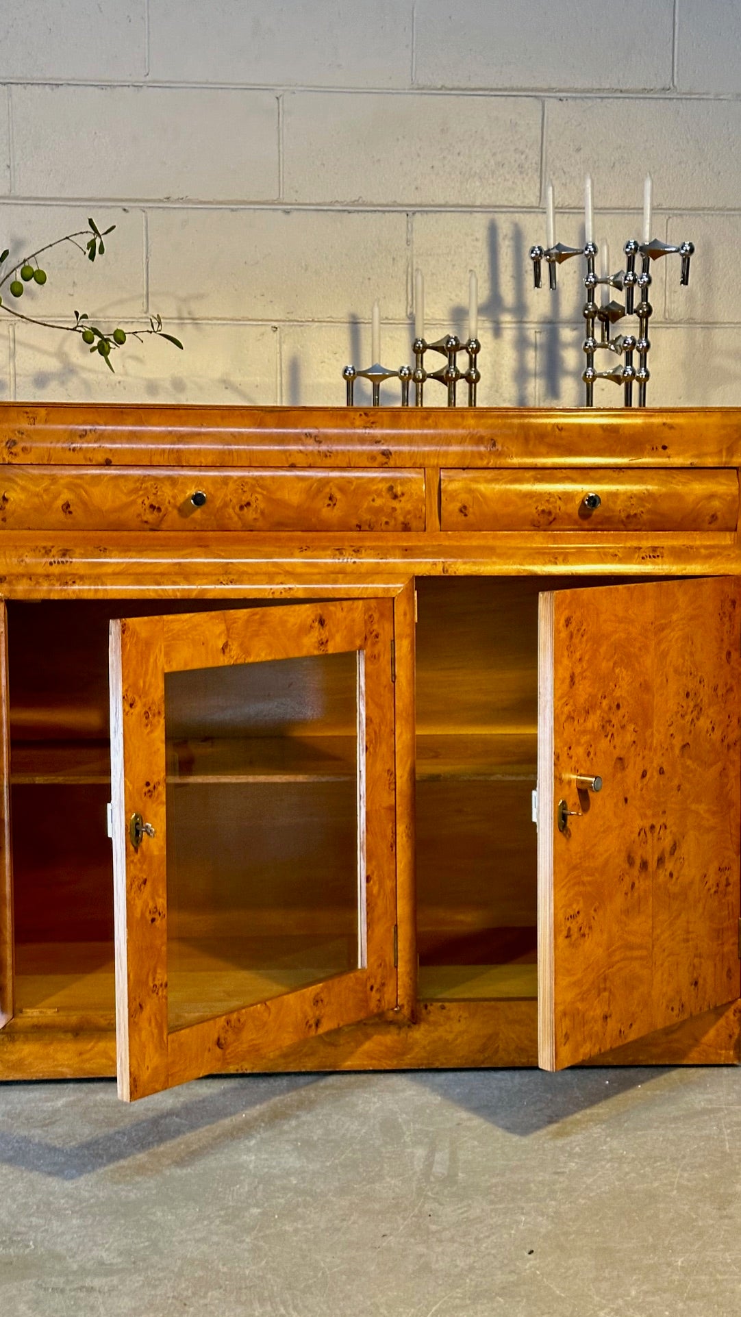Mid Century Burlwood Sideboard