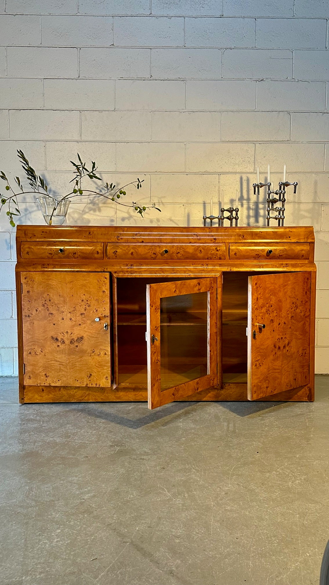 Mid Century Burlwood Sideboard