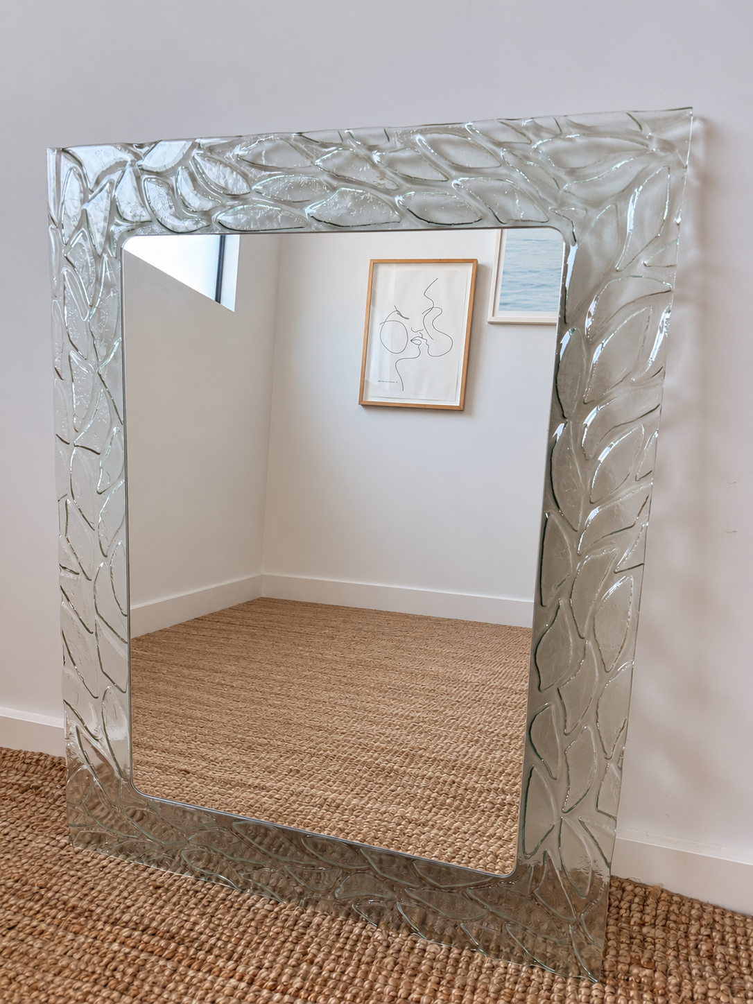 Rare Sculptural Cast Glass Mirror