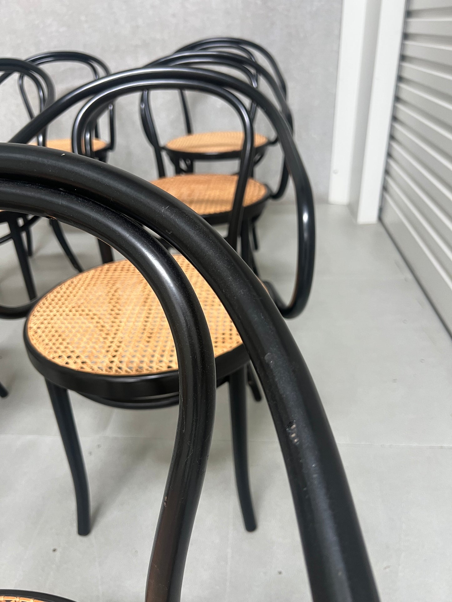 Set of 8 Thonet No. B9 Le Corbusier Cane Chairs - Black