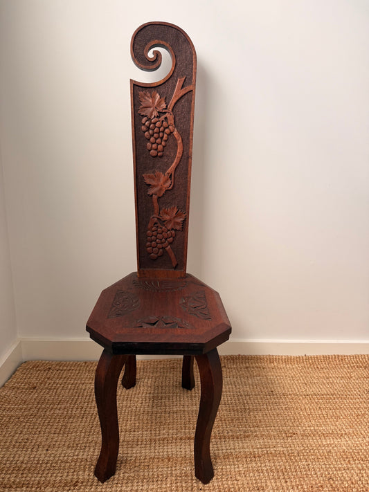Antique Carved Oak Spinning Chair with Grapevine Detail
