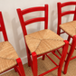 Set of 3 Vintage Italian Red Rush Seat Bar Stools