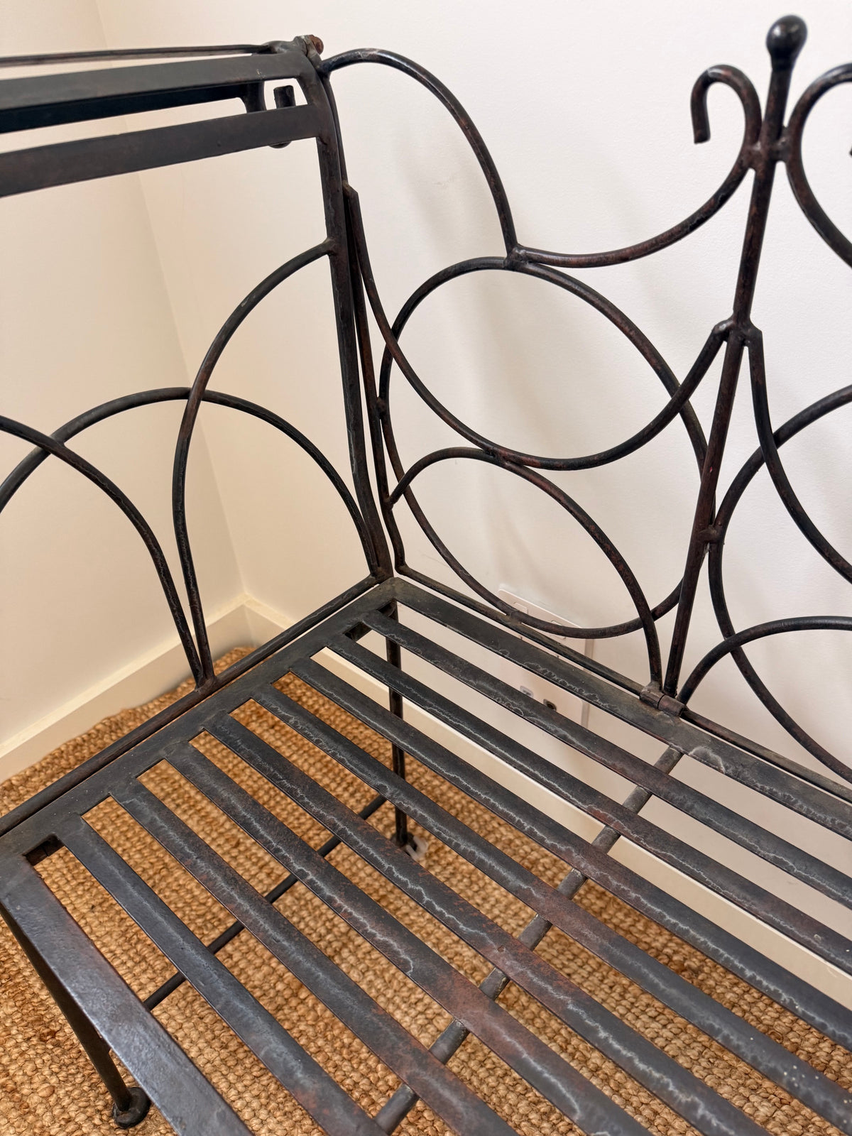 French Ornate Vintage Wrought Iron Bench
