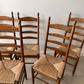 Set of Five Vintage Timber Ladder Back Dining Chairs with Rush Seats