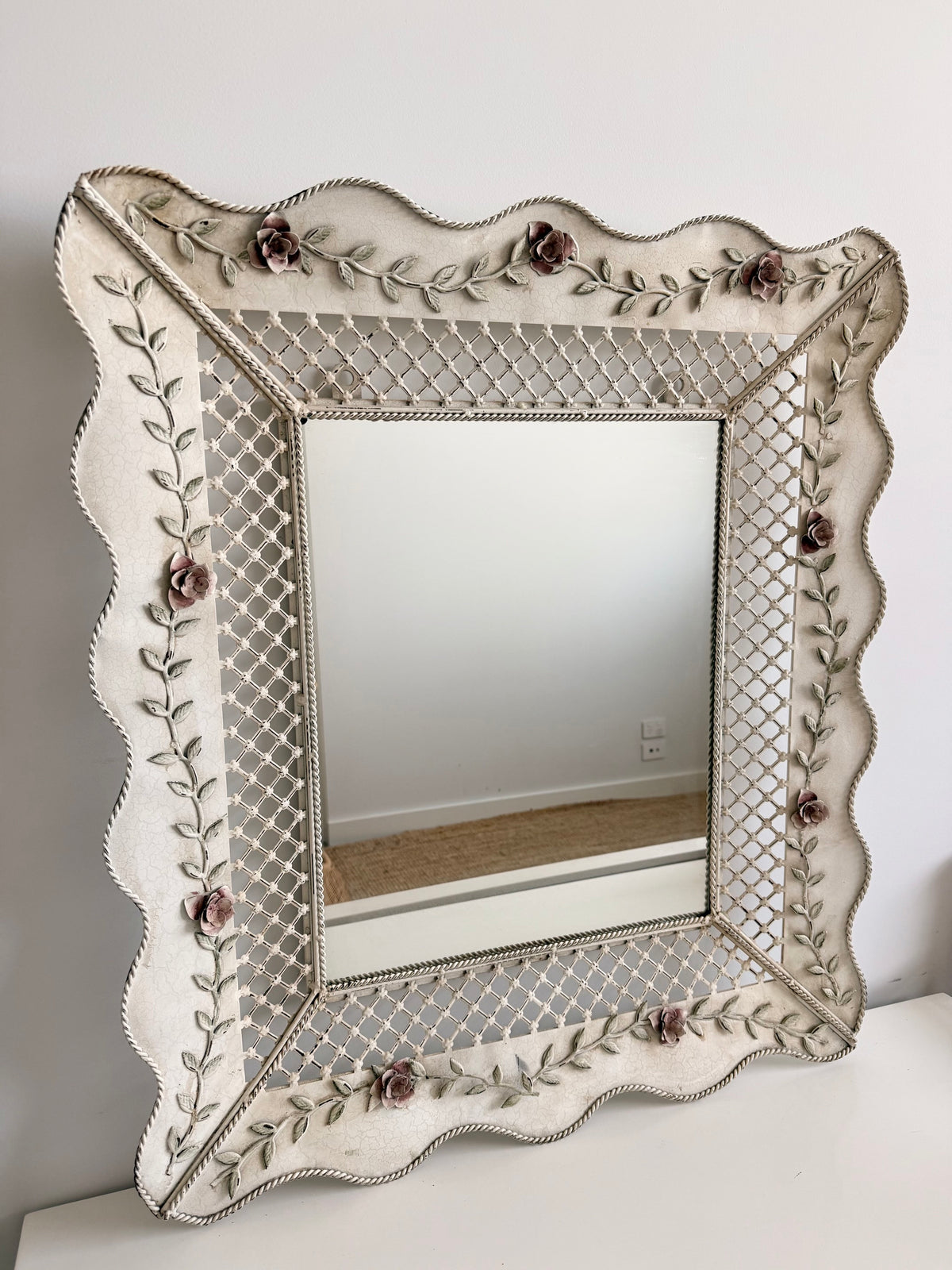 Vintage Floral Lattice Mirror