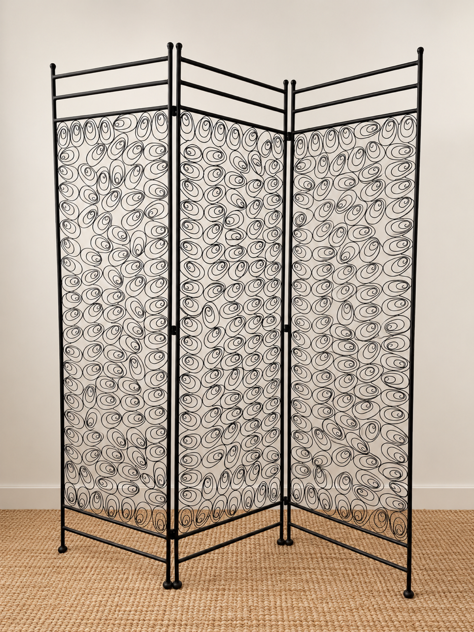 Vintage 3-Panel Spiral Metal Room Divider