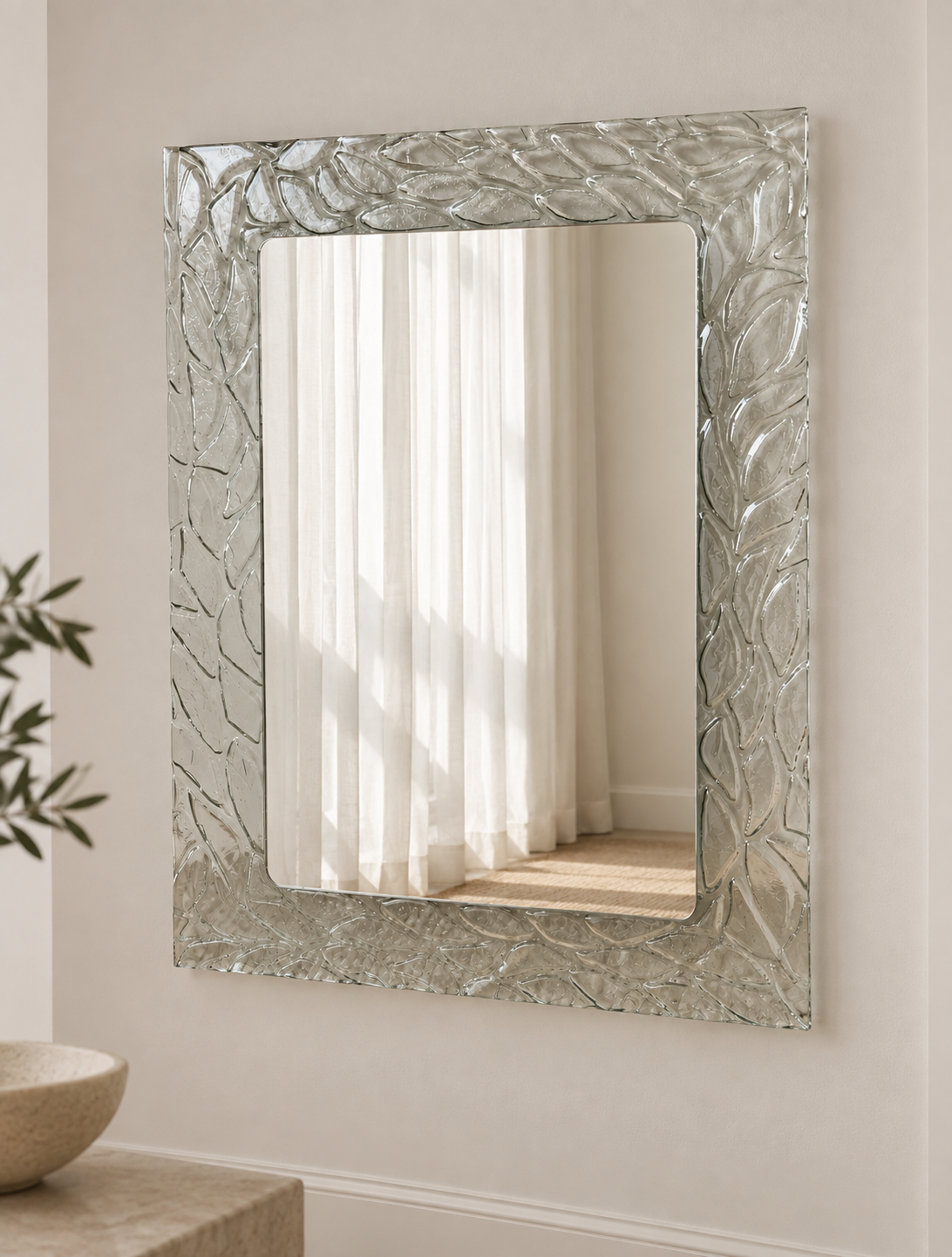 Rare Sculptural Cast Glass Mirror