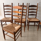 Set of Five Vintage Timber Ladder Back Dining Chairs with Rush Seats