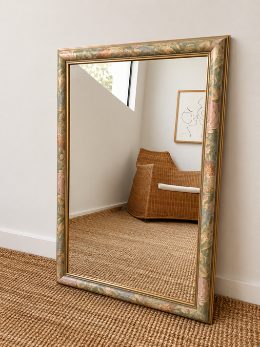 Vintage Floral Framed Mirror with Gold Tone Trim
