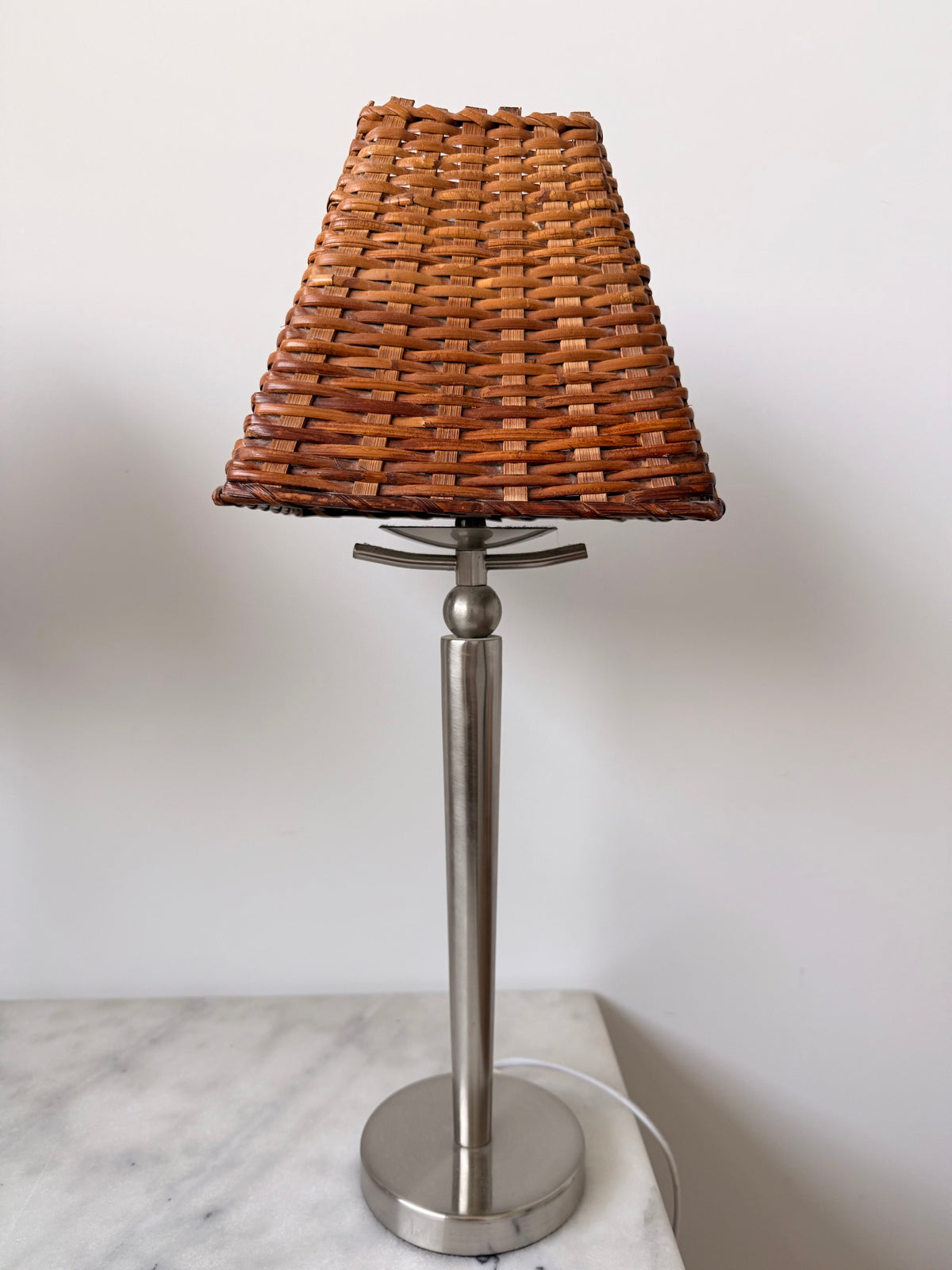 Pair of Vintage Chrome & Rattan Table Lamps
