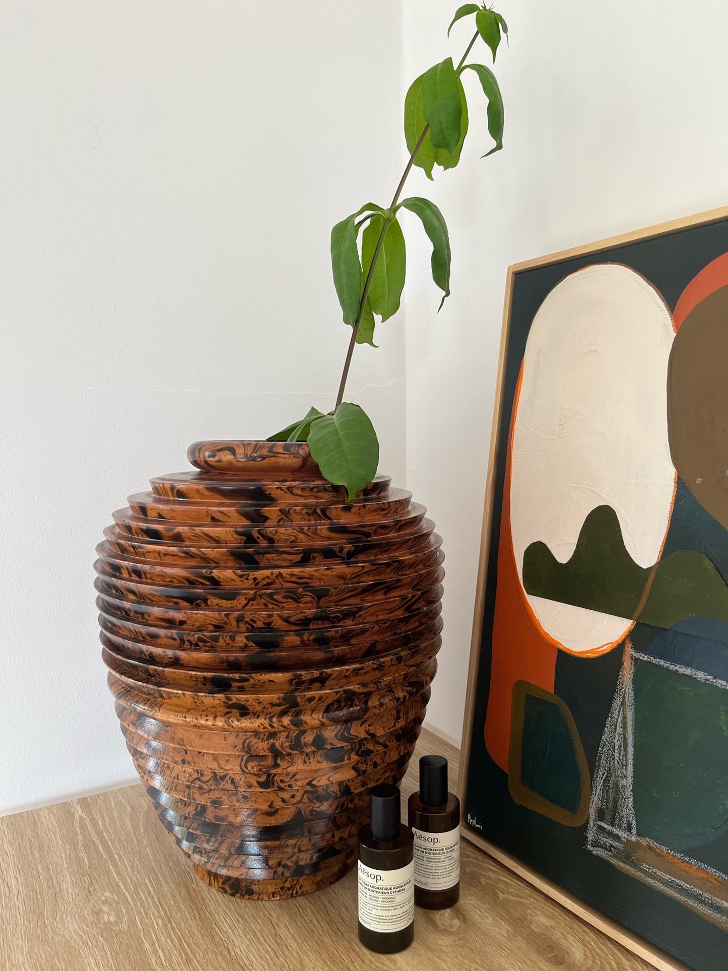 - Vintage Turned Burl Wood Vase/Urn