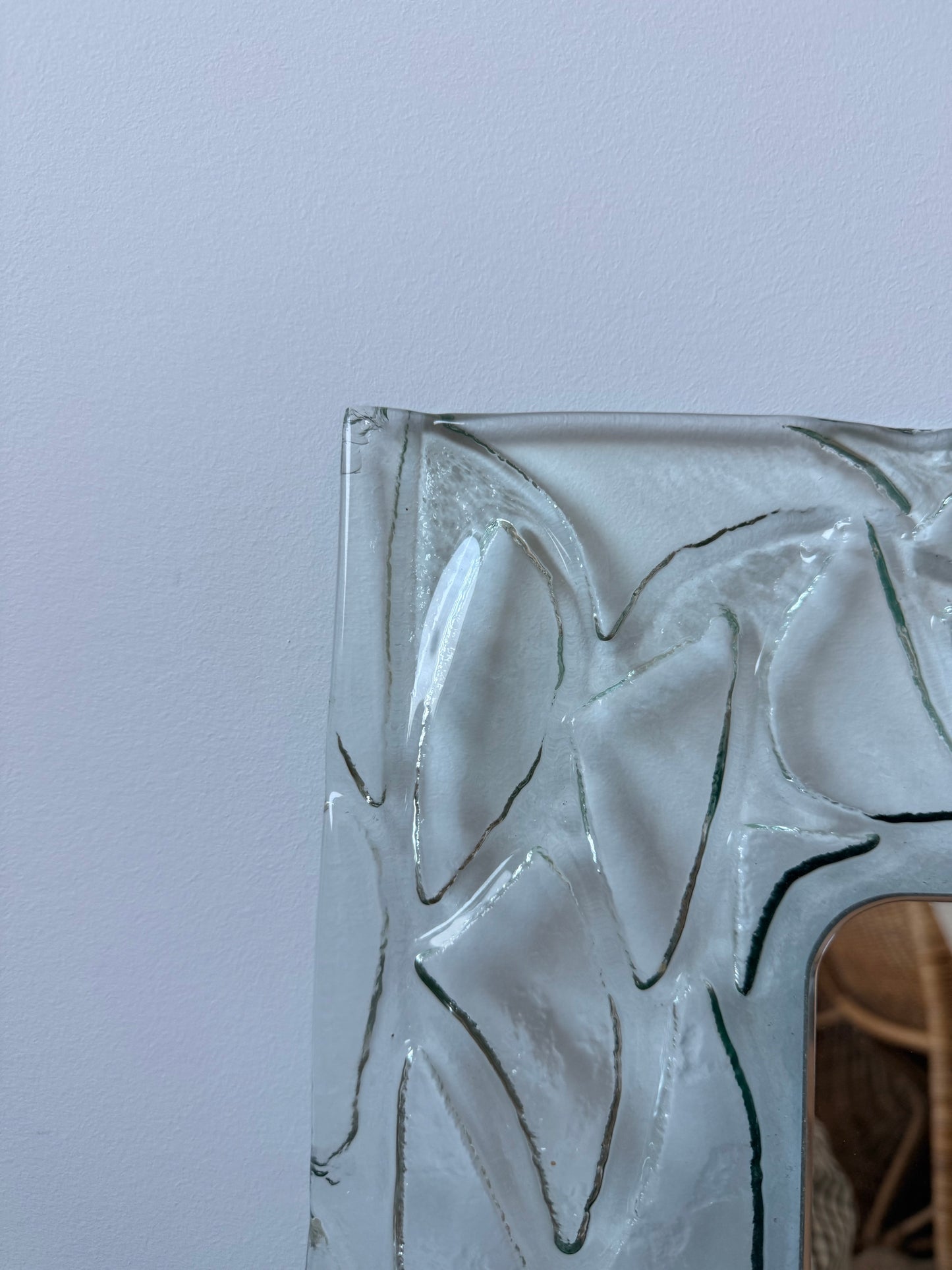 Rare Sculptural Cast Glass Mirror