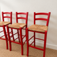 Set of 3 Vintage Italian Red Rush Seat Bar Stools