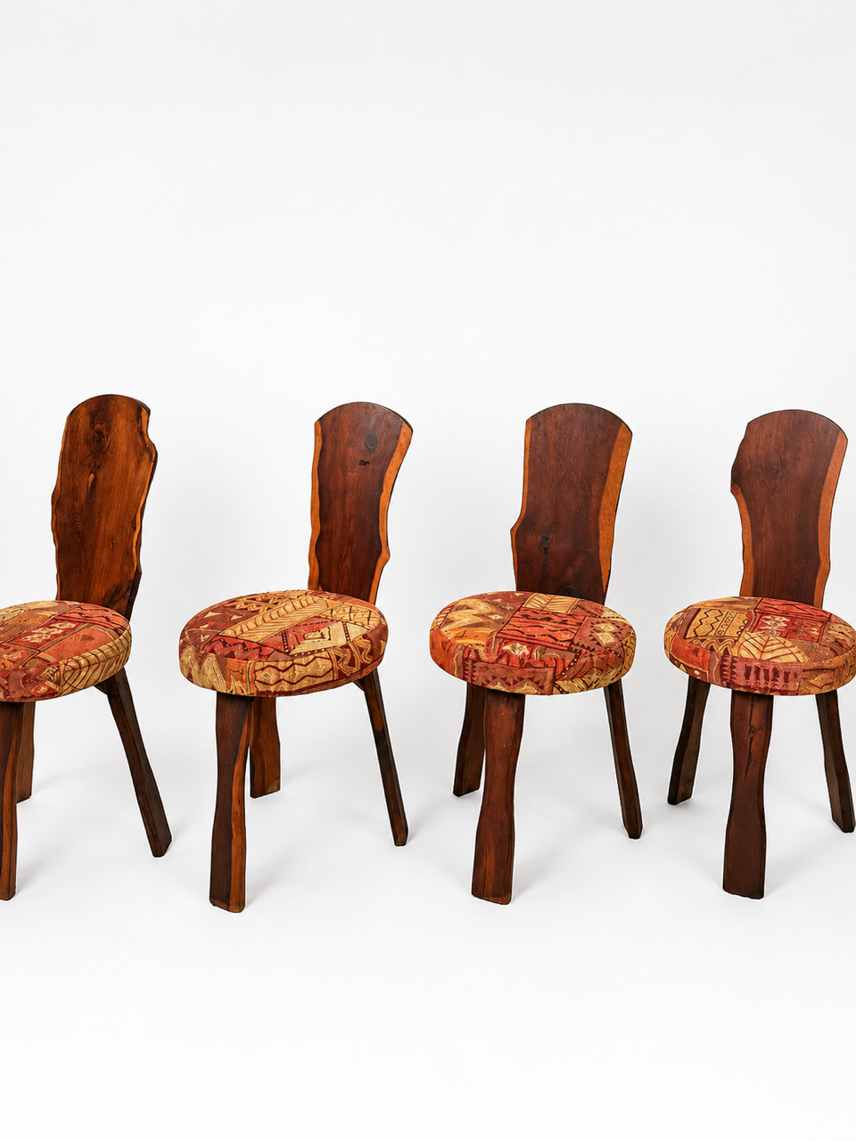 Vintage Brutalist Solid Timber Dining Setting with Four Chairs