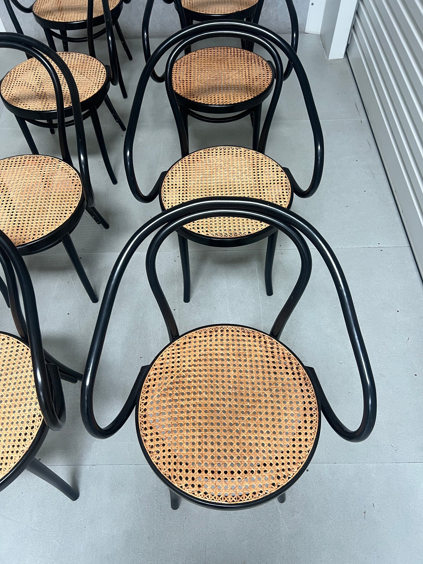Set of 8 Thonet No. B9 Le Corbusier Cane Chairs - Black