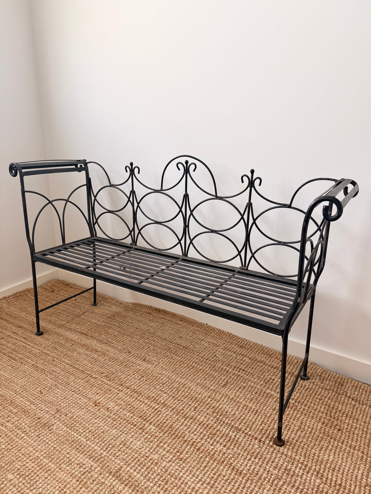 French Ornate Vintage Wrought Iron Bench