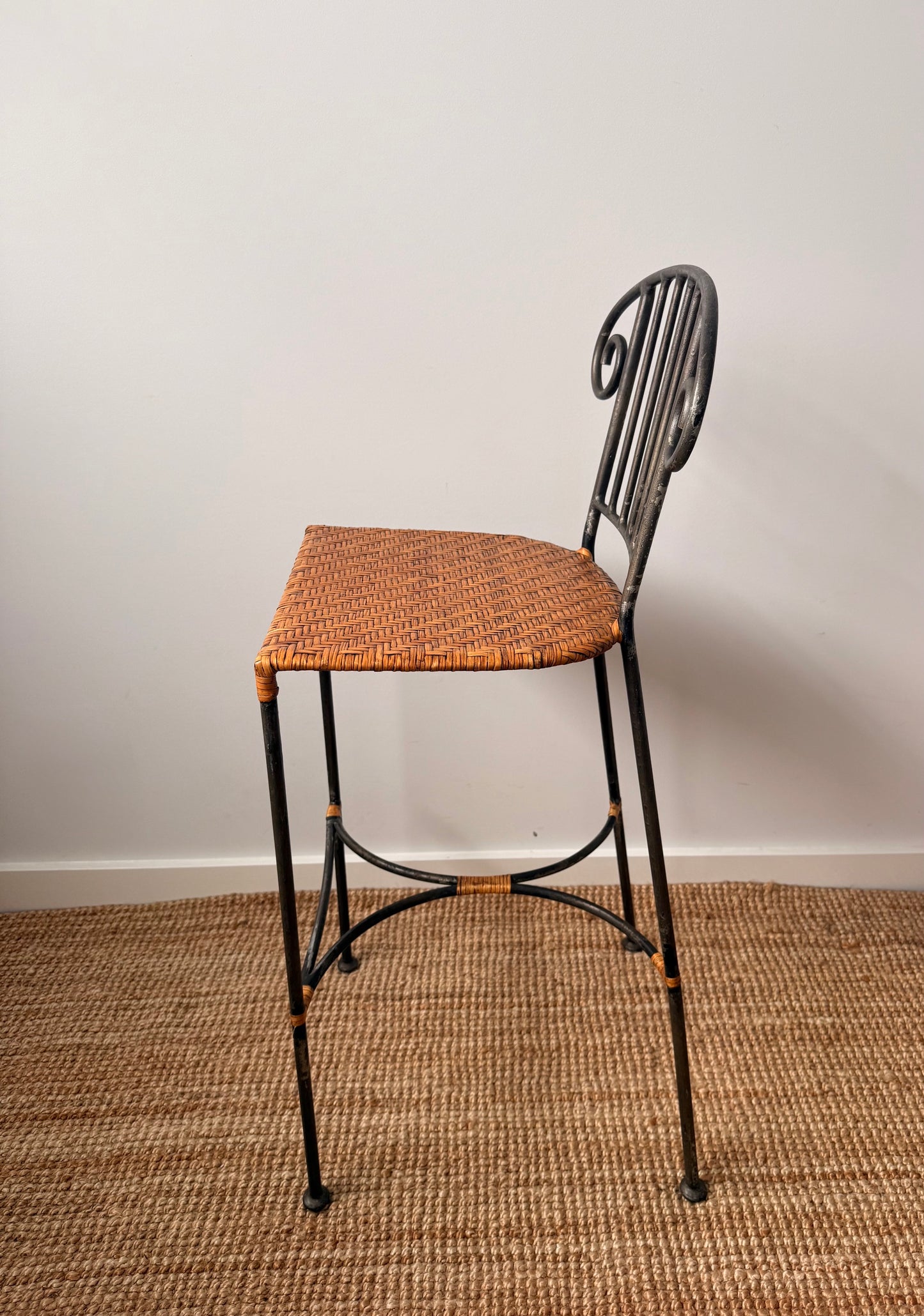 Pair of Vintage Wrought Iron Scroll Back Bar Stools