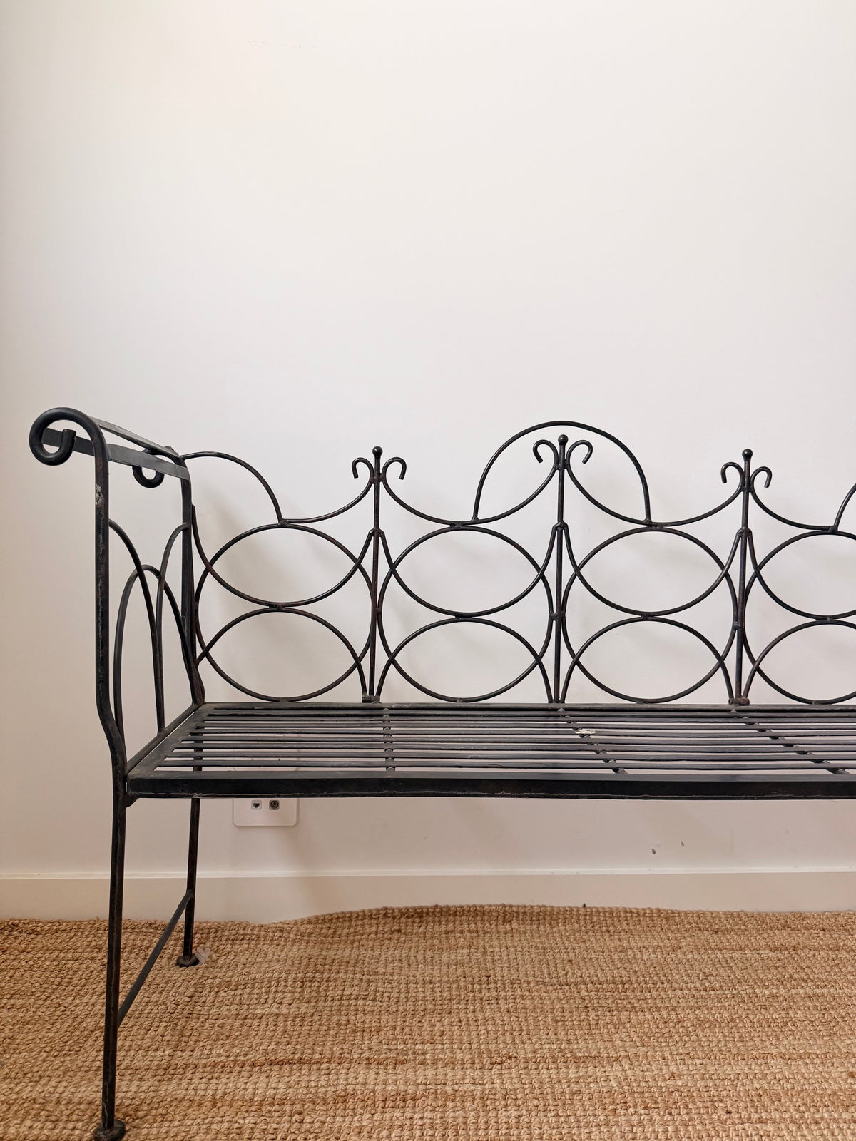 French Ornate Vintage Wrought Iron Bench