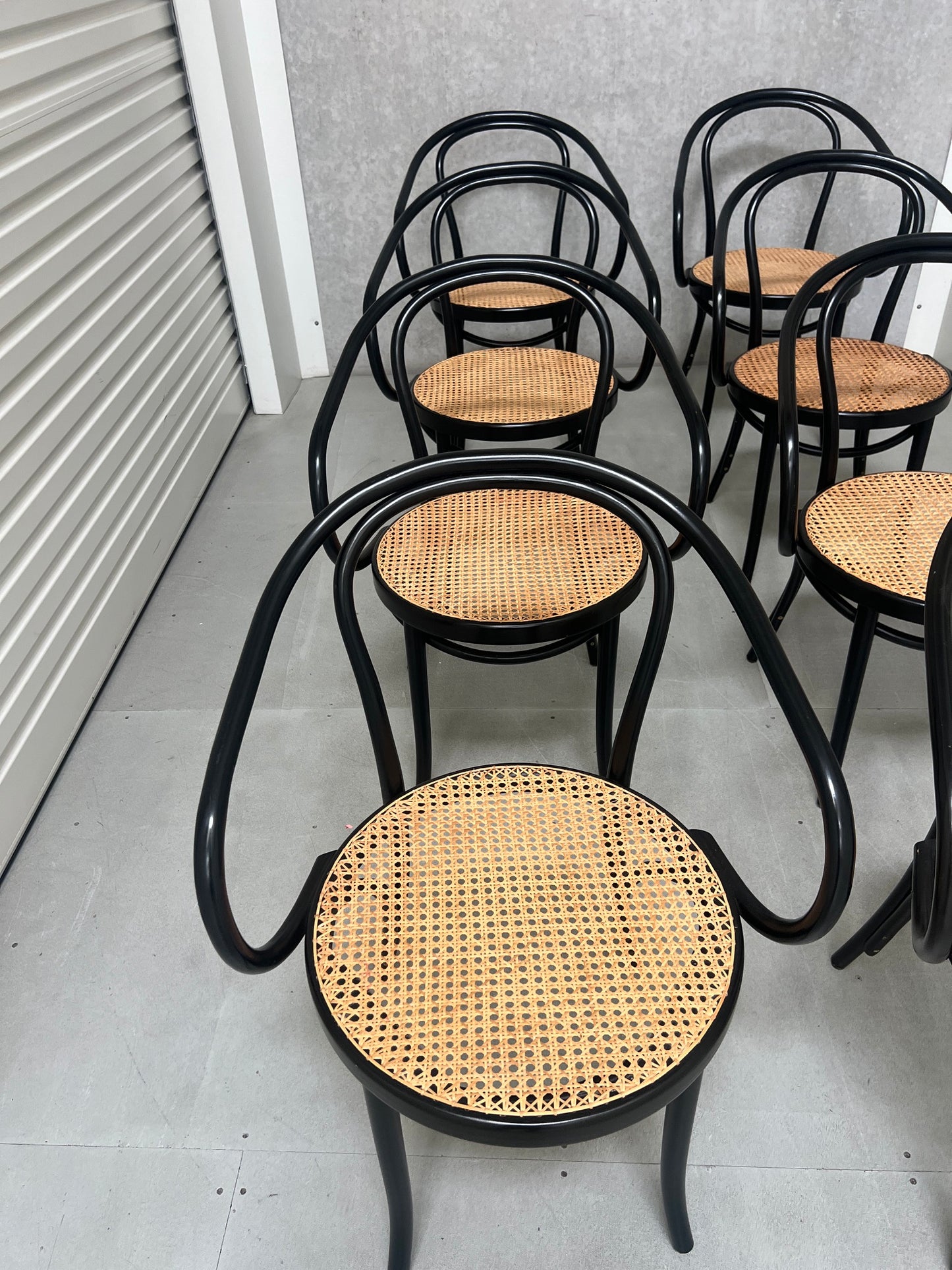 Set of 8 Thonet No. B9 Le Corbusier Cane Chairs - Black