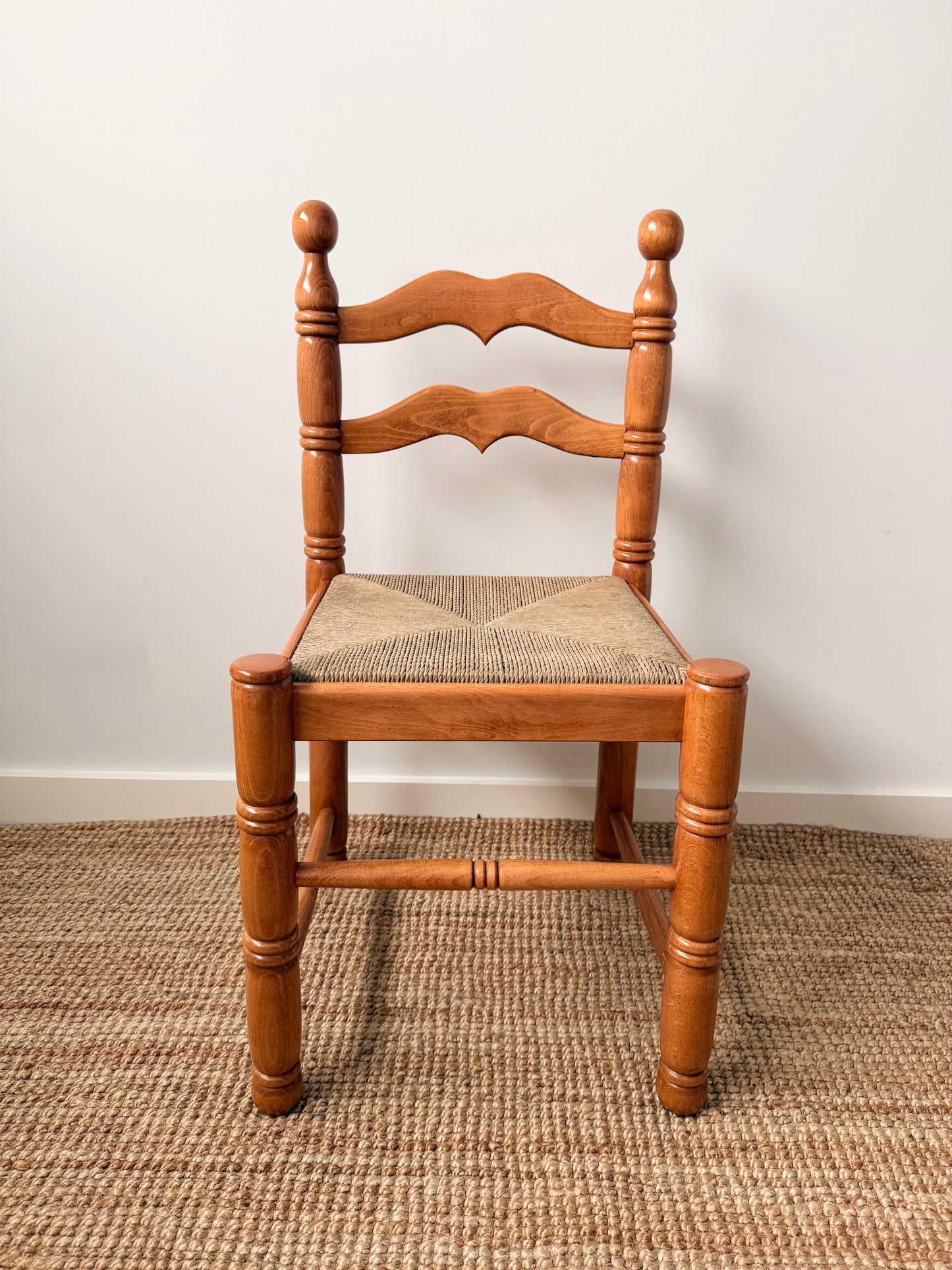 Set of Six Vintage Timber Rush Ladderback Dining Chairs