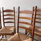 Set of Five Vintage Timber Ladder Back Dining Chairs with Rush Seats