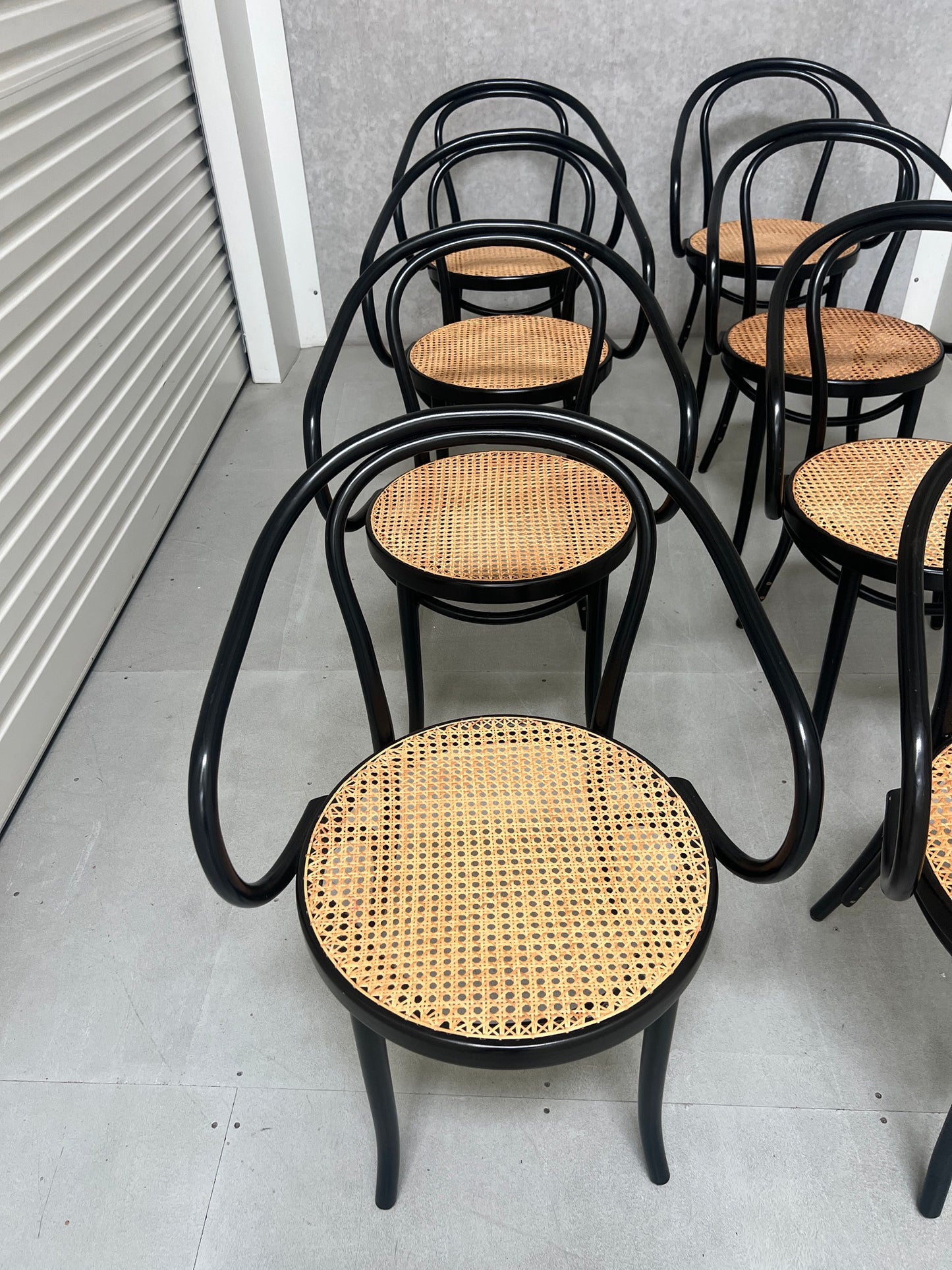 Set of 8 Thonet No. B9 Le Corbusier Cane Chairs - Black