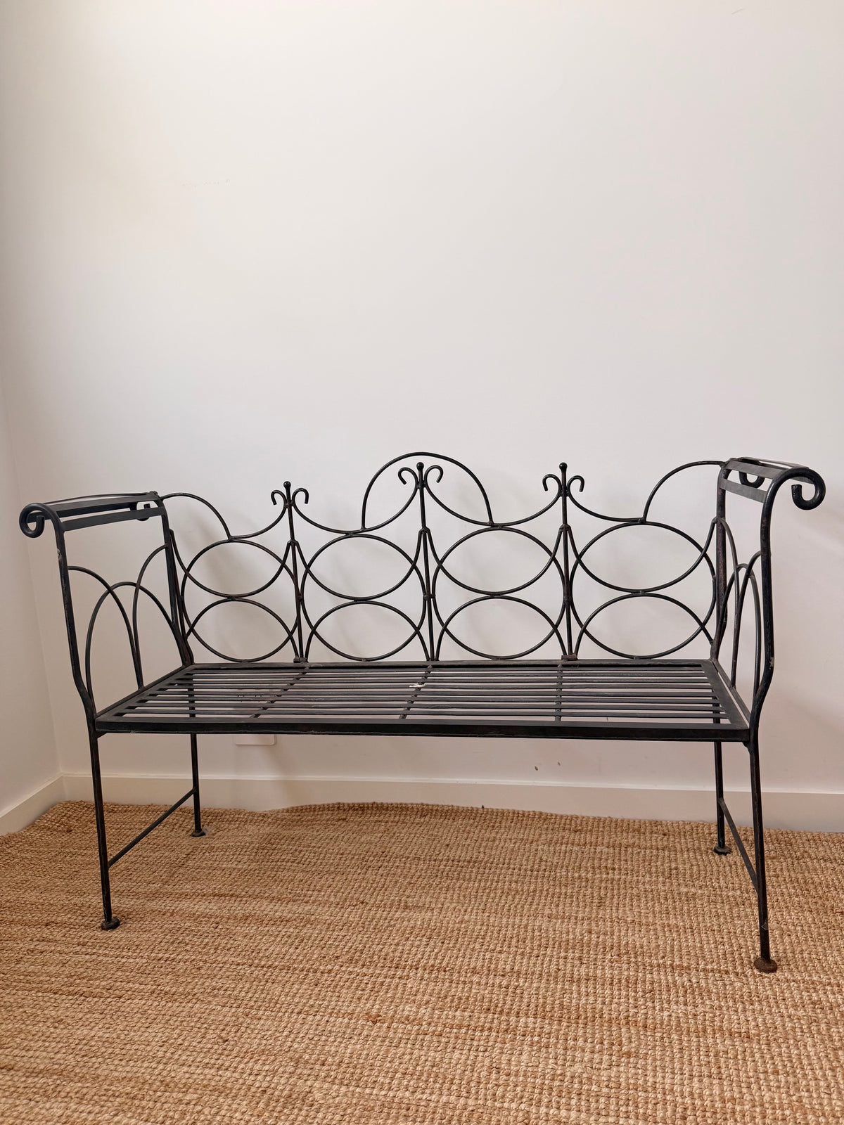 French Ornate Vintage Wrought Iron Bench