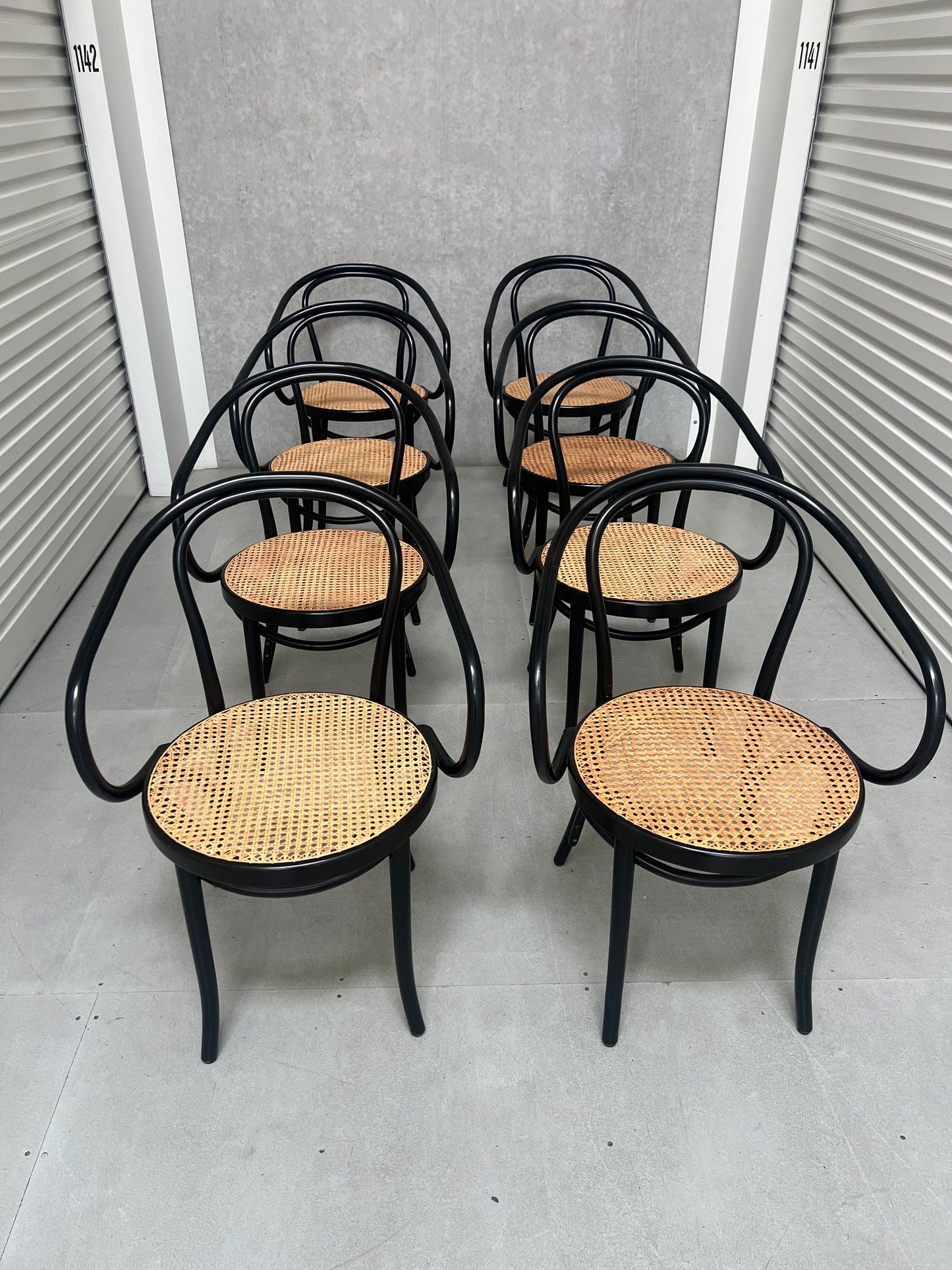 Set of 8 Thonet No. B9 Le Corbusier Cane Chairs - Black