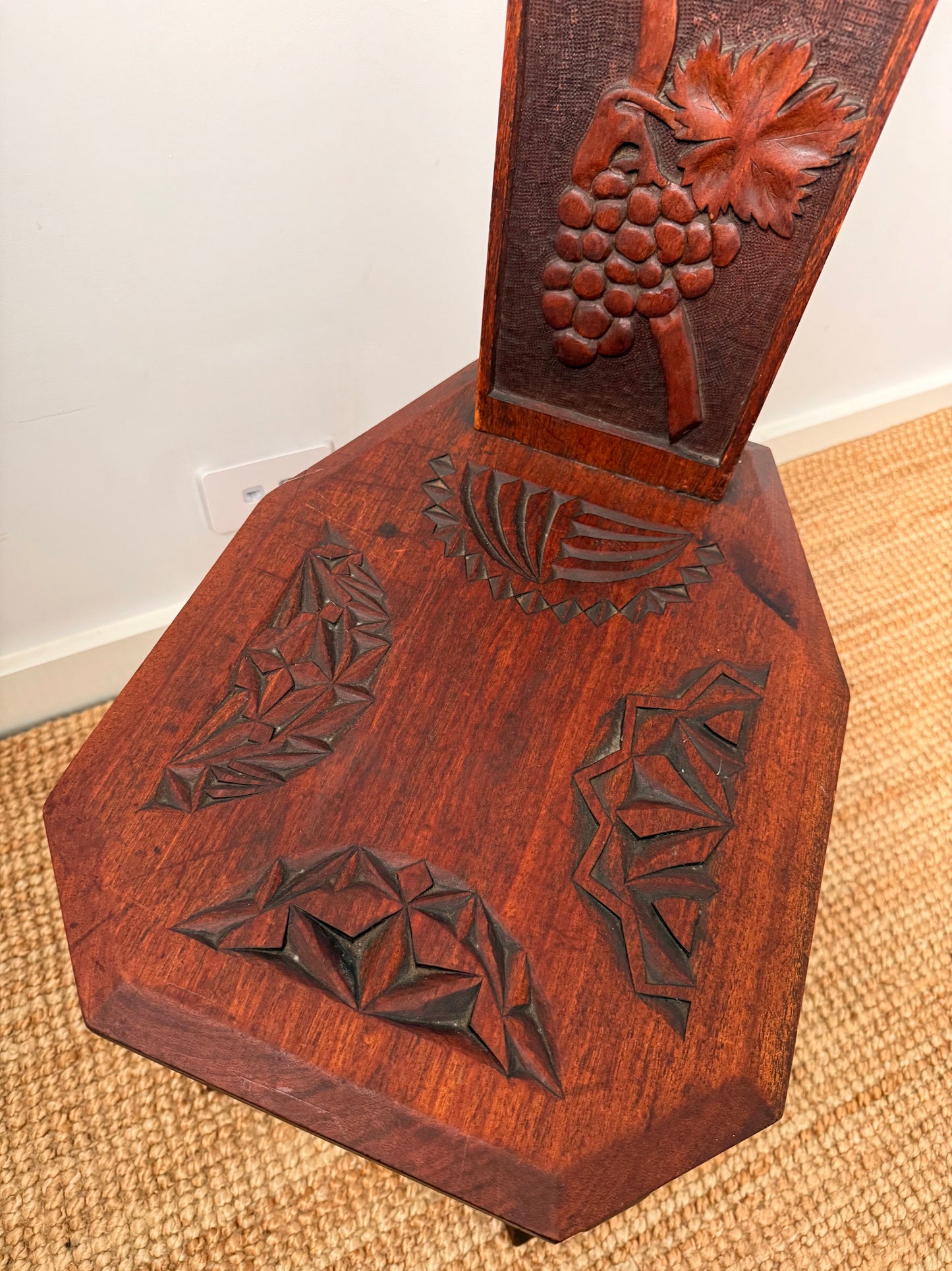 Antique Carved Oak Spinning Chair with Grapevine Detail