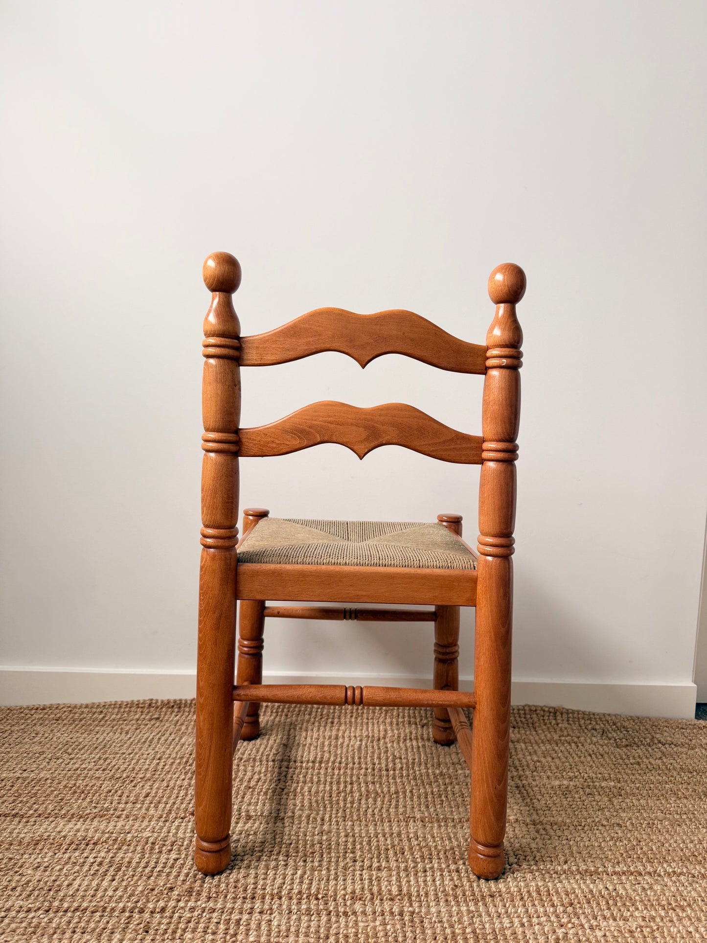 Set of Six Vintage Timber Rush Ladderback Dining Chairs
