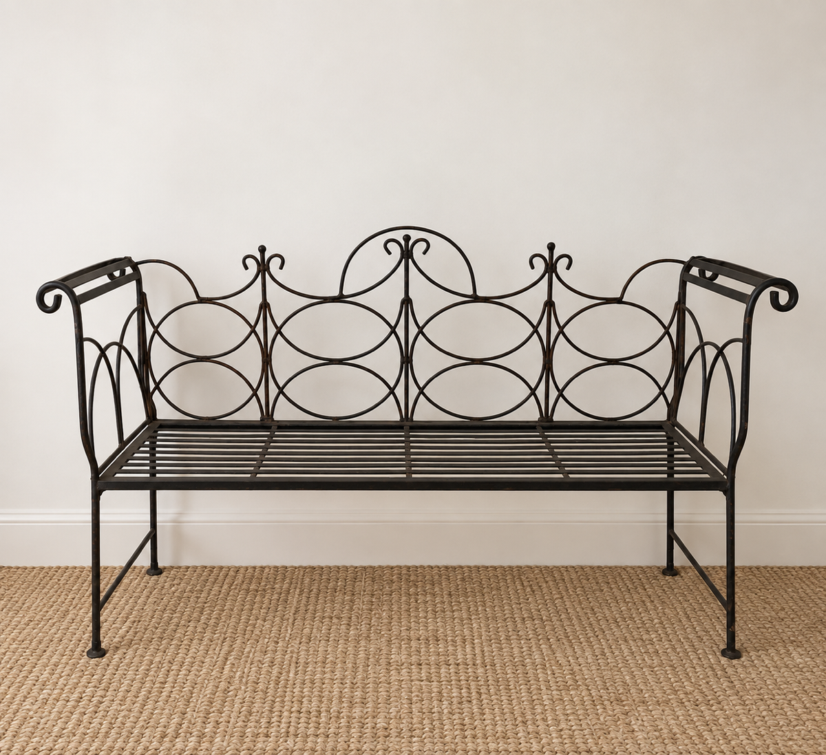French Ornate Vintage Wrought Iron Bench