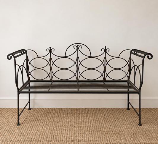 French Ornate Vintage Wrought Iron Bench