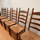 Set of Five Vintage Timber Ladder Back Dining Chairs with Rush Seats