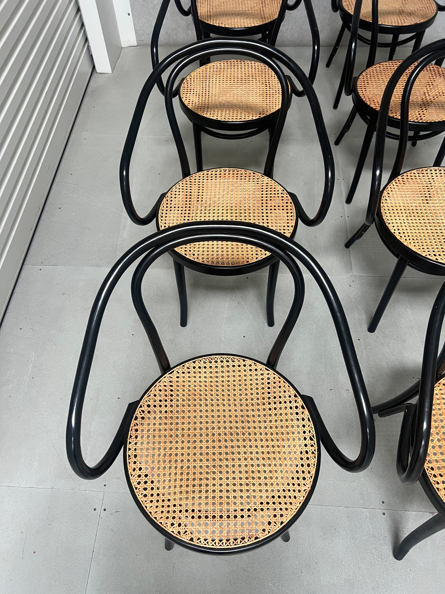 Set of 8 Thonet No. B9 Le Corbusier Cane Chairs - Black