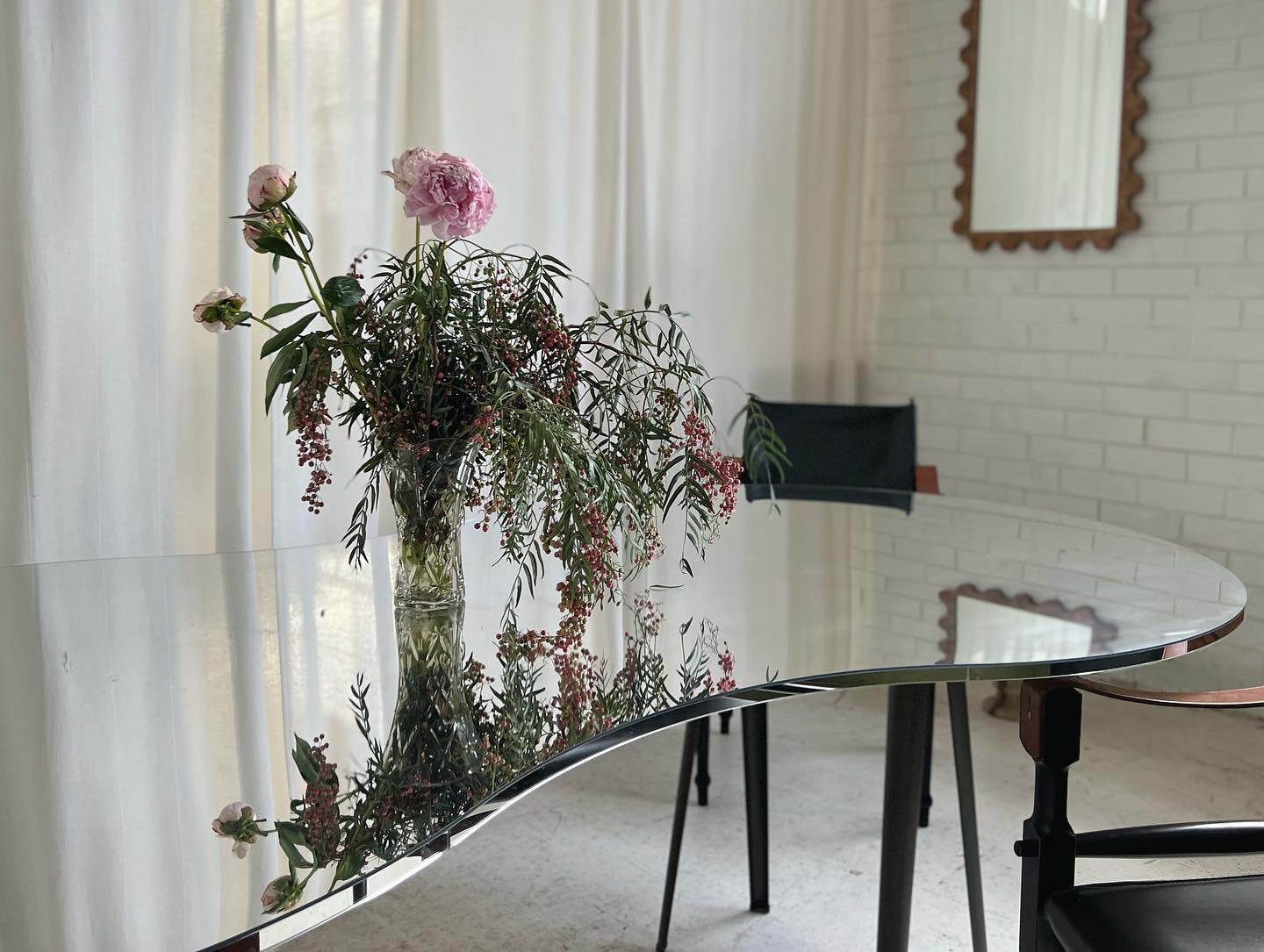 Large Custom Curved Mirrored Table