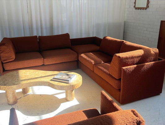 - Restored Bespoke Rust Boucle Modular Sofa and Armchair Set