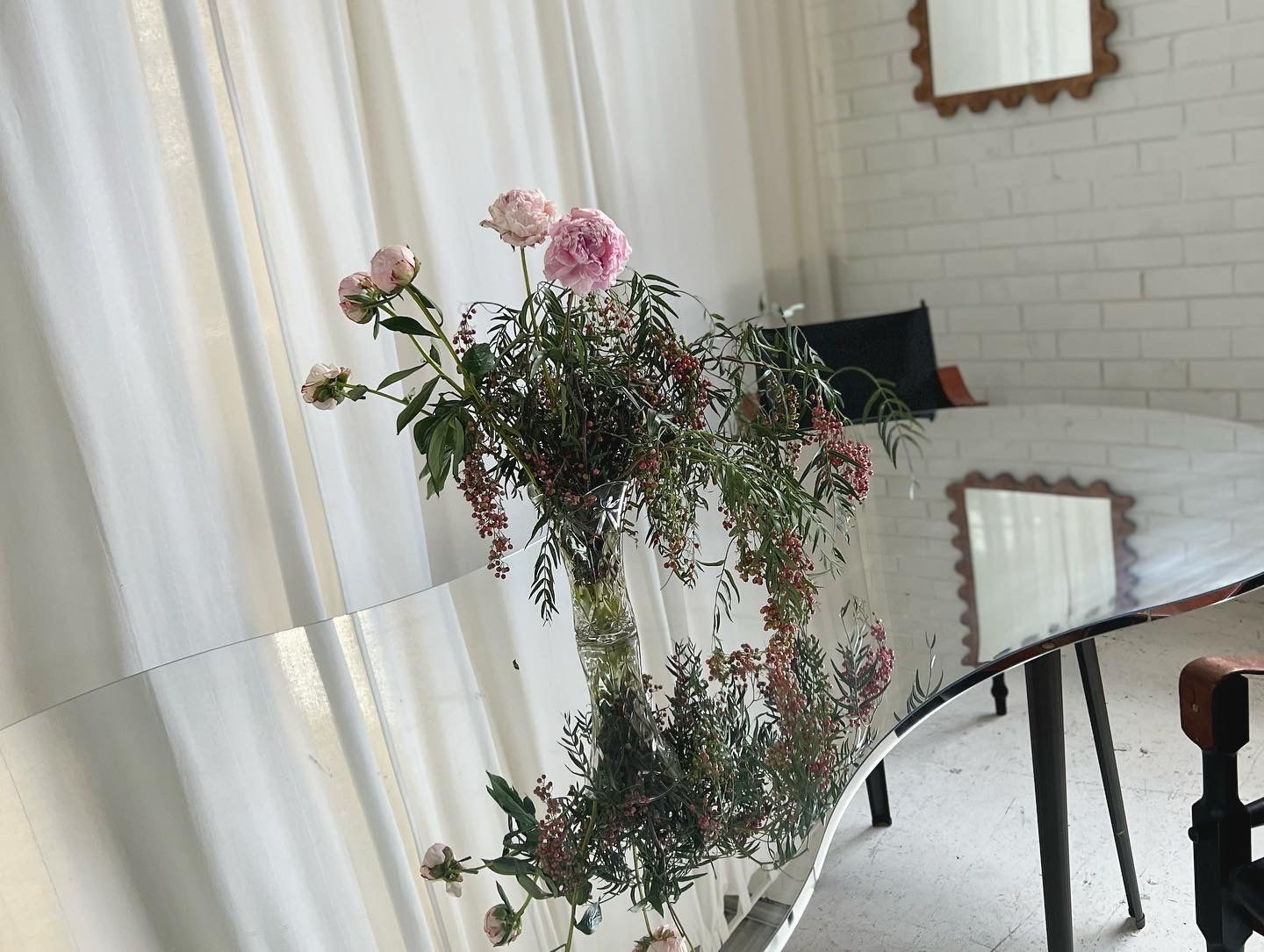 Large Custom Curved Mirrored Table