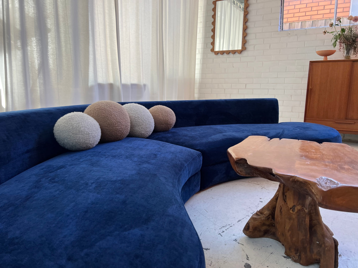 Bespoke Navy Velvet Curved Modular Sofa