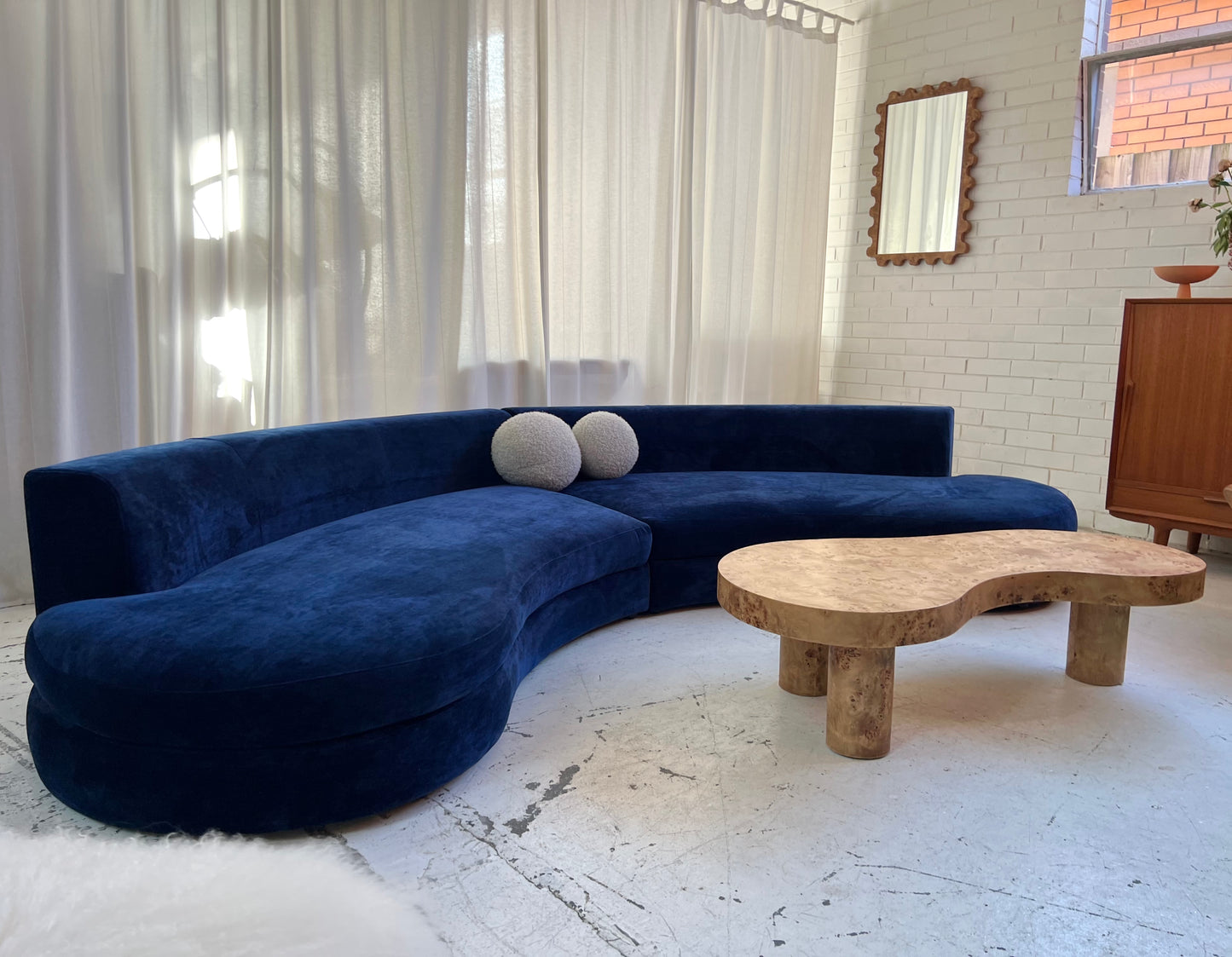Bespoke Navy Velvet Curved Modular Sofa