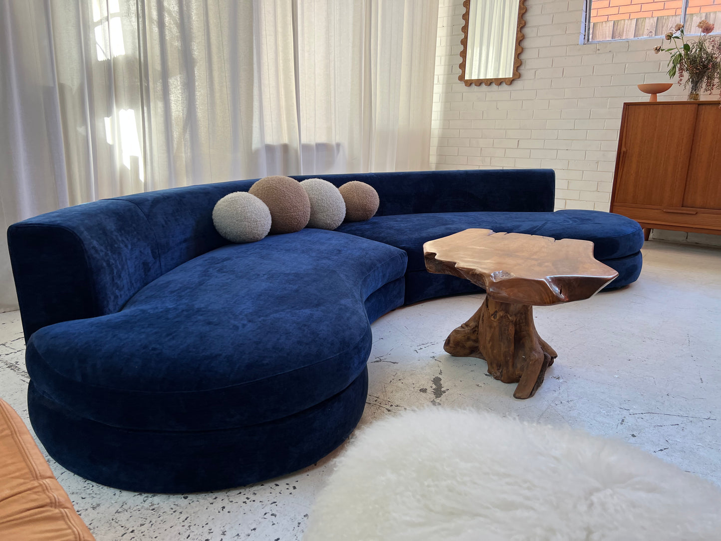Bespoke Navy Velvet Curved Modular Sofa