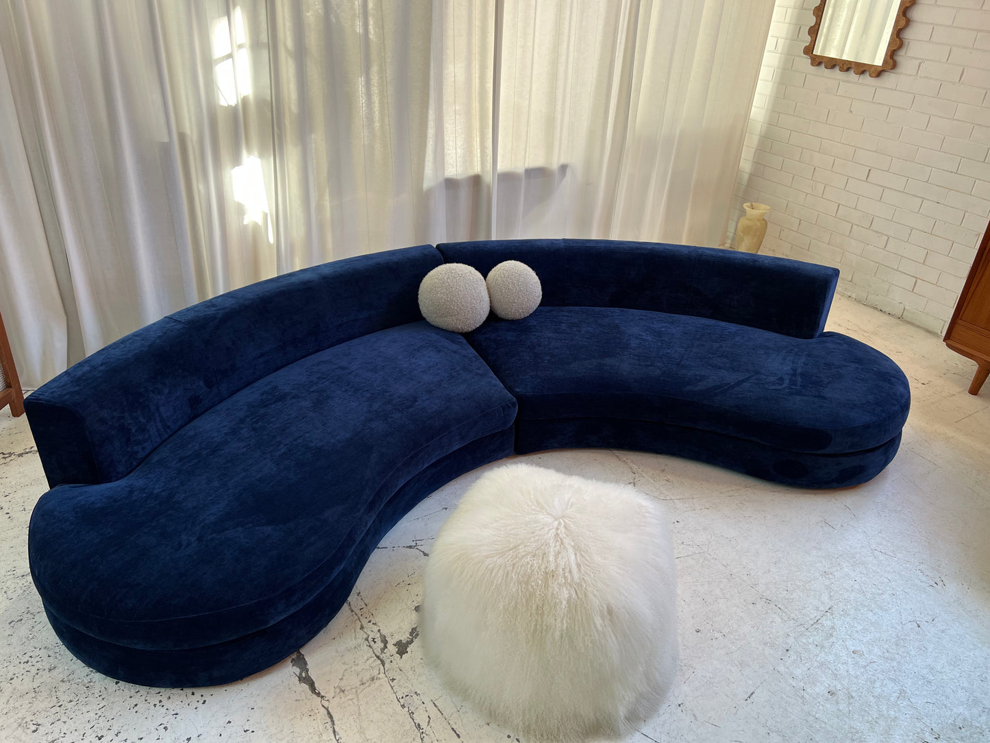 Bespoke Navy Velvet Curved Modular Sofa