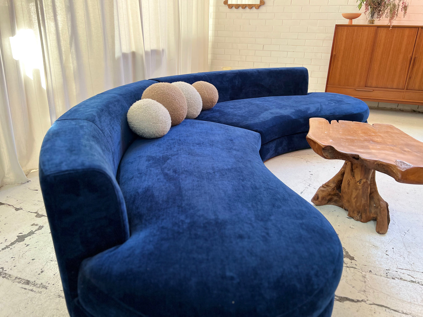Bespoke Navy Velvet Curved Modular Sofa