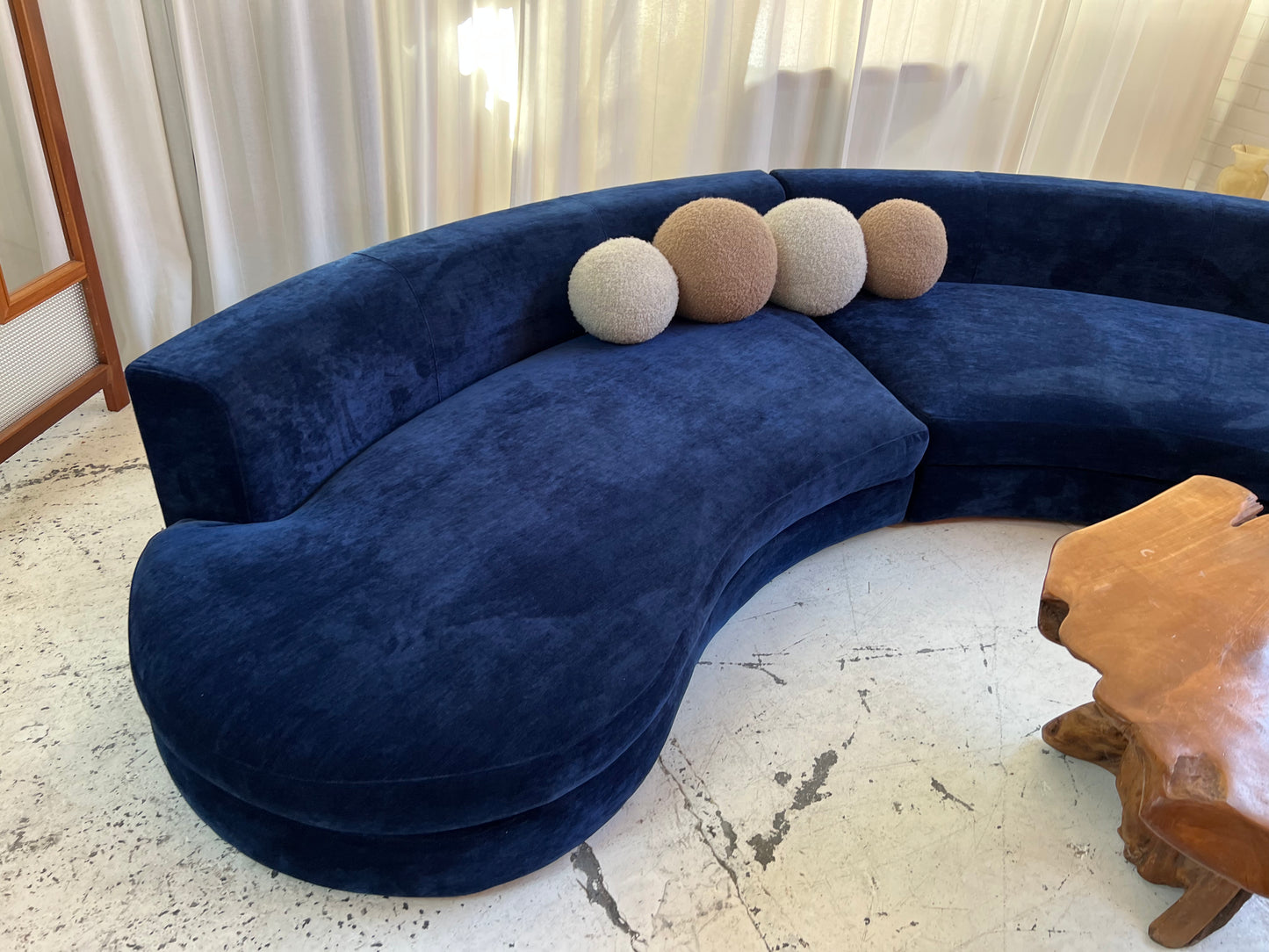 Bespoke Navy Velvet Curved Modular Sofa